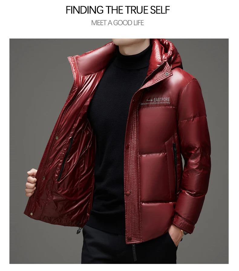 High End Thick Brand Casual Fashion Shiny Men Down Jacket Winter Warm Hooded Designer Parkas Windbreaker Puffer Feather Coats