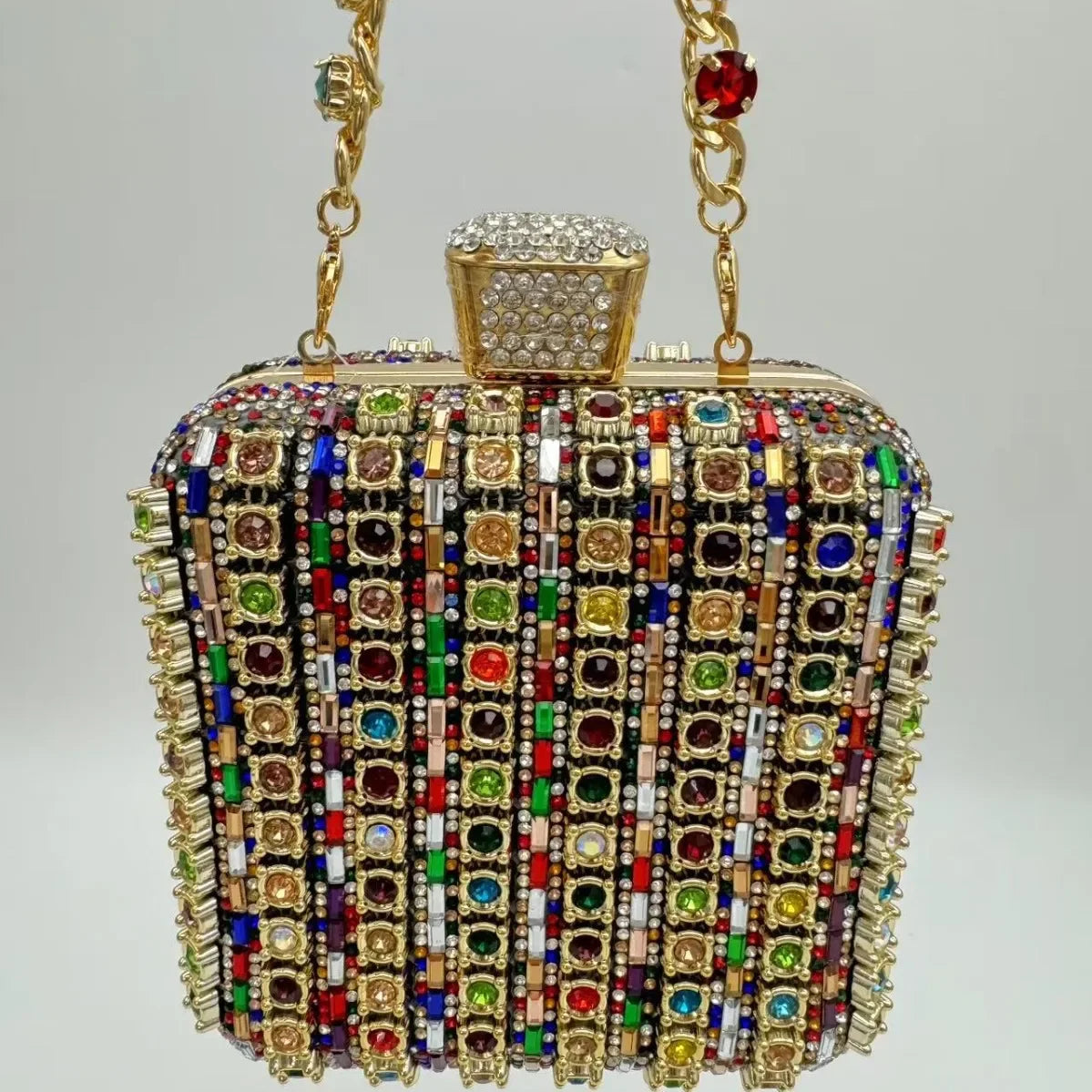 Handmade Diamond Encrusted Square Clutch Evening Bag Small Size Portable Sparkling Polyester Fiber Dinner Bag for Women