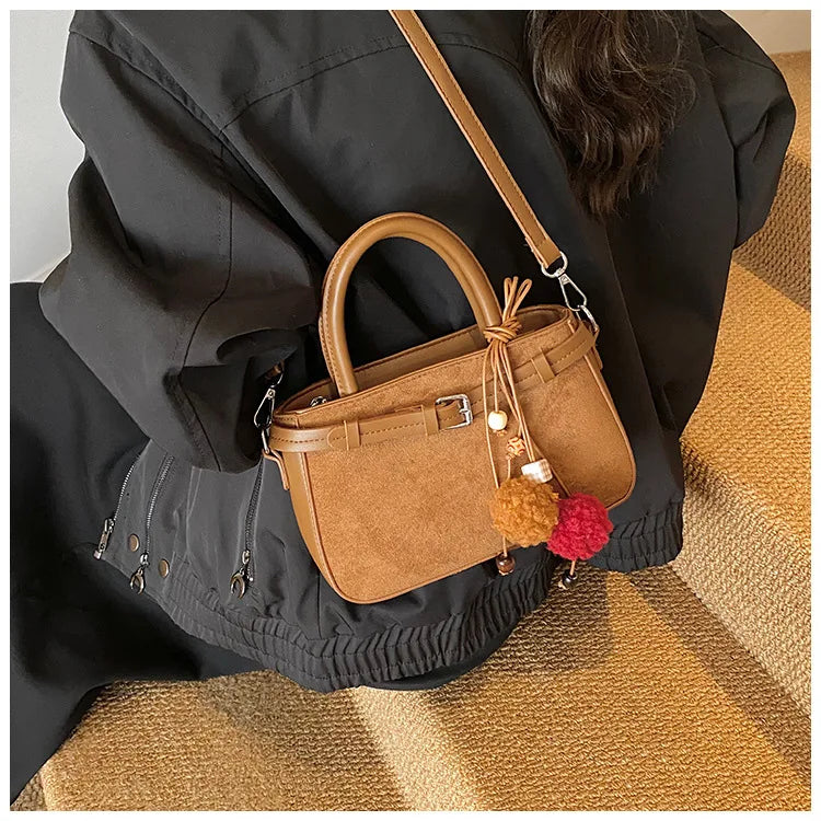Retro Faux Suede Women's Handbag Fashionable Small Square Bag 2025 Winter Simple Short Handle Single Shoulder Crossbody Bag
