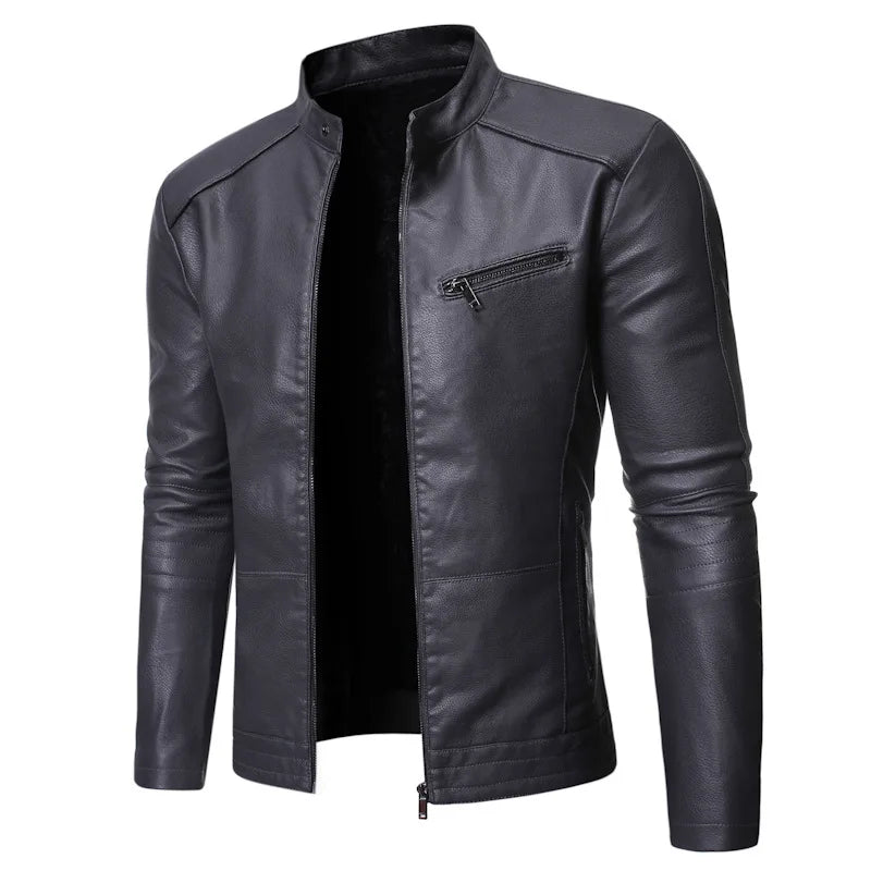 Men's Motorcycle Leather Jacket Autumn Winter Stand Collar Biker Jacket Korean Fashion PU Leather Coat Slim Fit Men's Outerwear
