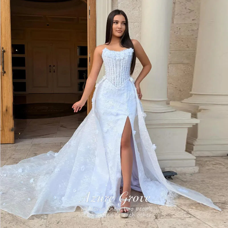Azure Grove  Customized Strapless Flowers Lace Wedding Dress Woman's Mermaid Bridal Gowns Sleeveless Court Train Customized Prom