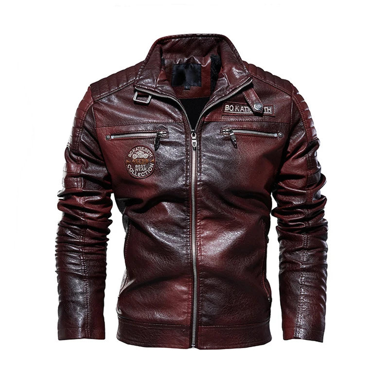 Autumn Winter Men's PU Leather Jackets Fashion Men Retro Zipper Biker Leather Coats Men Fleece Lined Warm Windbreaker Jacket 7XL