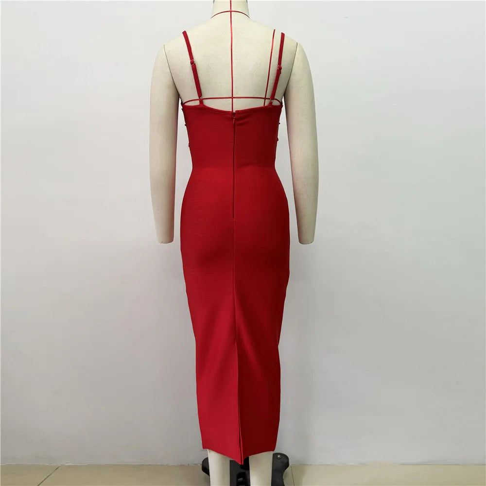 Women Sexy Beading Spaghetti Strap Bandage Dress Bodycon Clothes Club Party Celebrity Elegant Dresses