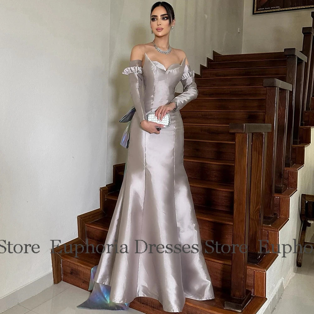 Elegant Party Dresses Woman Satin Mermaid/Trumpet Formal Evening Dress Grey Sweetheart Watteau Train Women's Evening Ball Gown