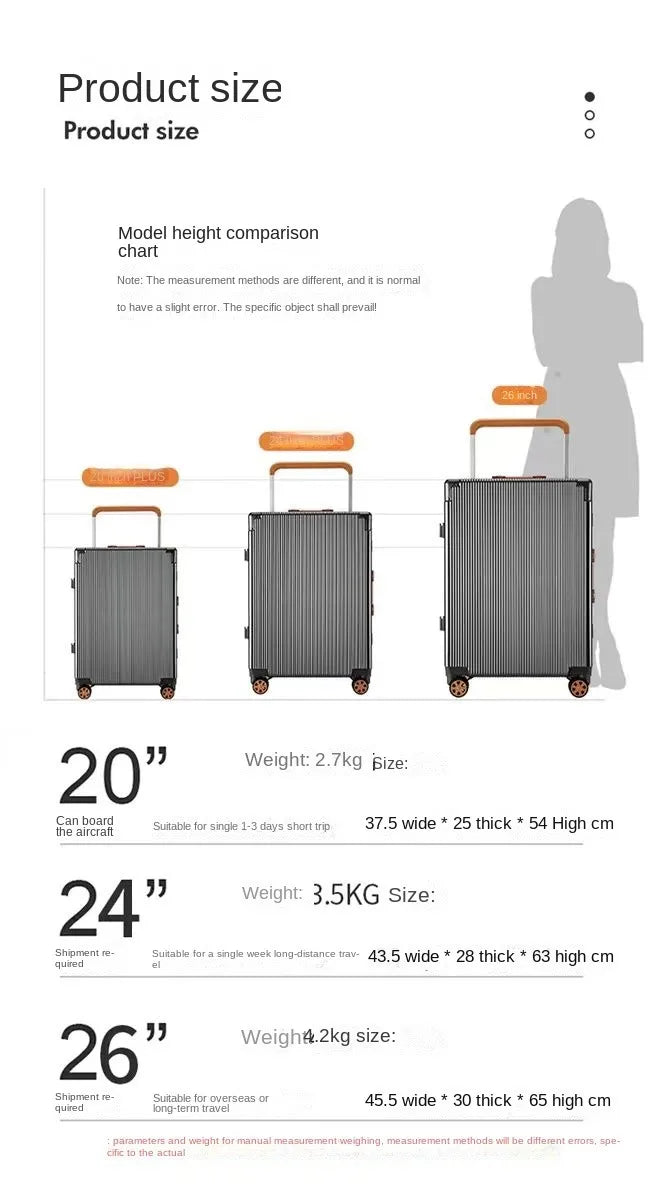 2025 New Wide Trolley Case Luggage Large Capacity 20/24/26 inch Plus Aluminium Frame ABS+PC Luggage Cabin Boarding Suitcase