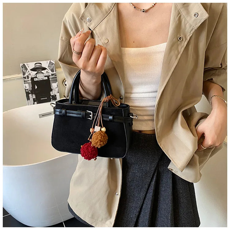 Retro Faux Suede Women's Handbag Fashionable Small Square Bag 2025 Winter Simple Short Handle Single Shoulder Crossbody Bag