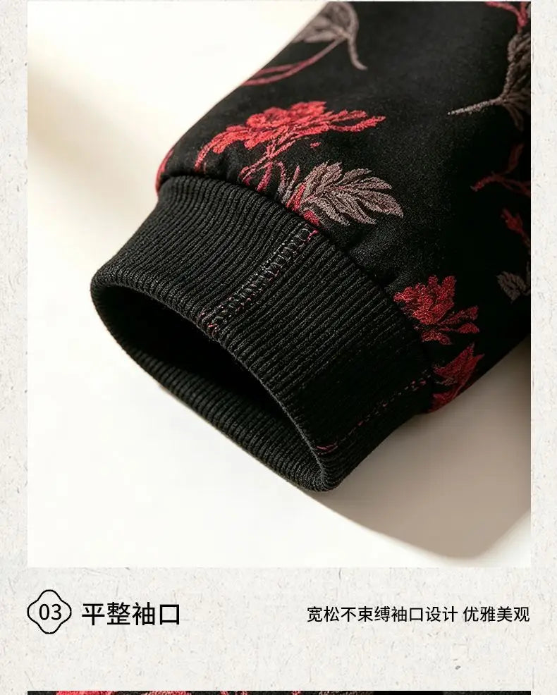 Womens Mom Floral Print Zip Up Jacket Lapel Collar Casual Loose Outerwear For Middle Aged Ladies