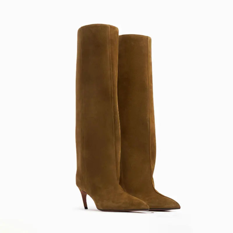 Women's Slim Fit High Heels Knee High Boots Autumn and Winter Fashion Women's Pointed Mid Top Boots, Large Women's Boots