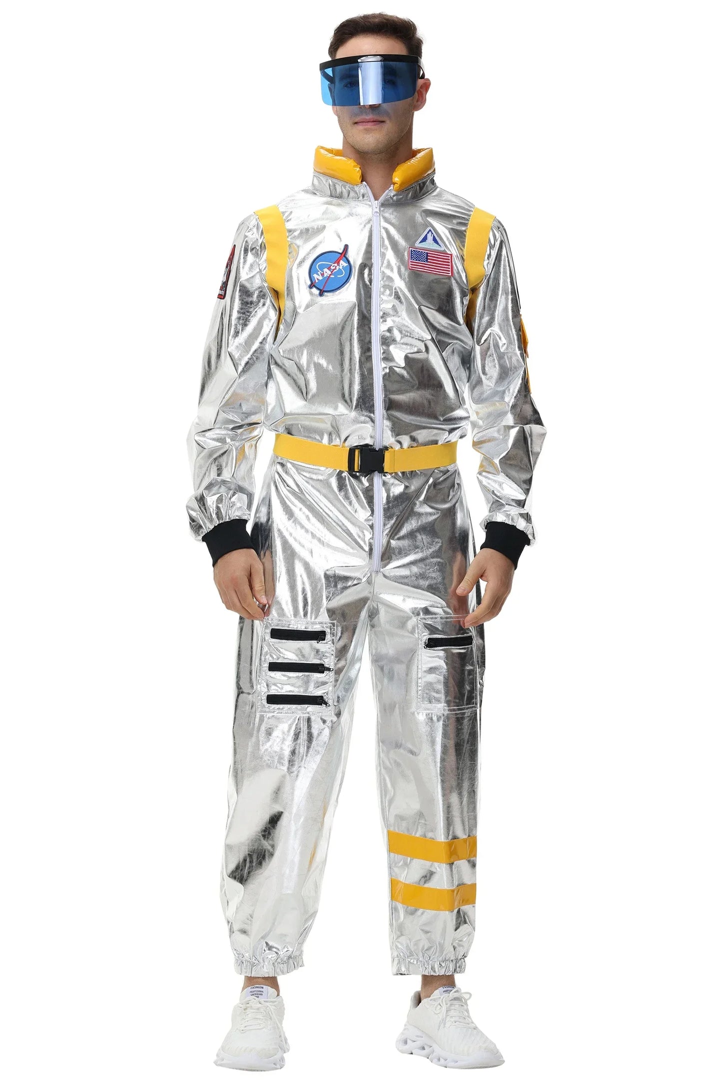 Adults Silver Astronaut Costume Space Suit Men Women Couple Jumpsuit Cosplay Halloween Carnival Party Dress Up