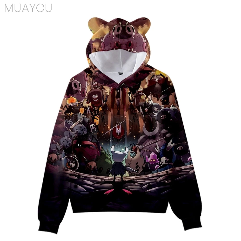 Hollow Knight Silksong kids hoodies Sweatshirts 3D Printed Cat's Ears Anime Casual Pullovers Men Women hoodie