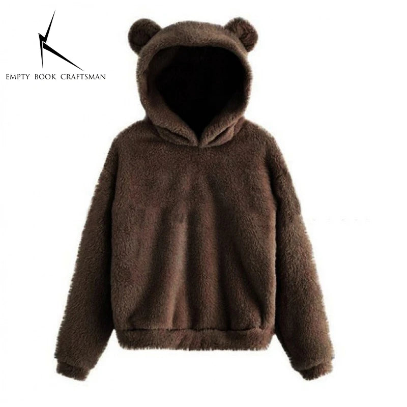 Fall Winter Women's Hoodies Winter Women Long Sleeve Rabbit Ear Hood Sweatshirt Cute Plush Warm Casual Cute Hoodie Tops 2026