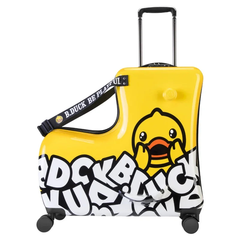 Cute Pony Cartoon Suitcase for Children Can Sit and Ride Carry on Kids Luggage Baby Trolley Case Boarding Cabin 20 Inch