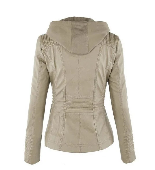 Faux Leather Jacket for Women, Female Winter Coat, Motorcycle Jacket, Faux Suede, PU Zipper Hoodies, Outerwear