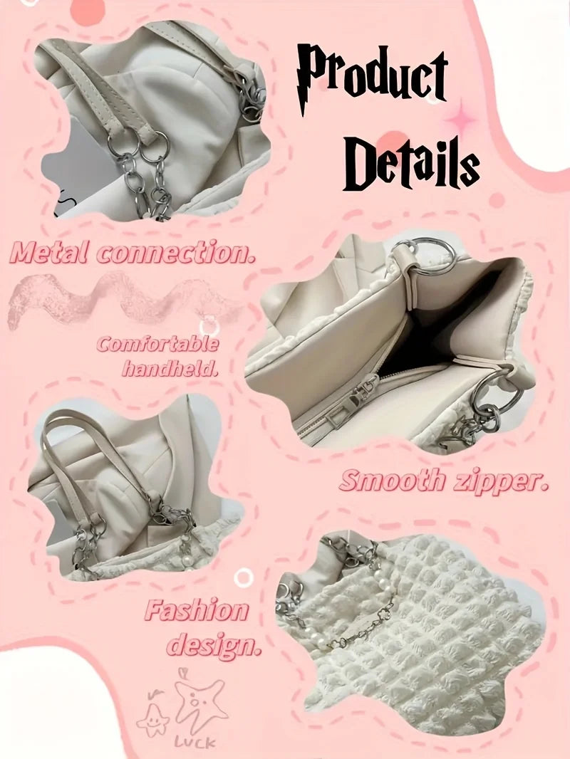 Chic Cloud Tote Bag Large Capacity Nylon Women's Shoulder Bag with Zipper Closure Polyester Lining, Perfect for Commuting Outing
