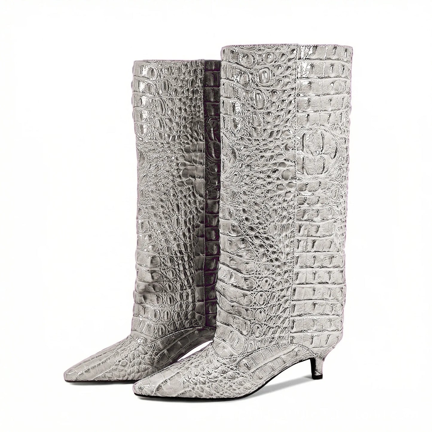 Women's Spring and Autumn New Cat Heel Wide Knee Knee Boots Fashion Pointed Women's Low Heel Mid Heeled Boots