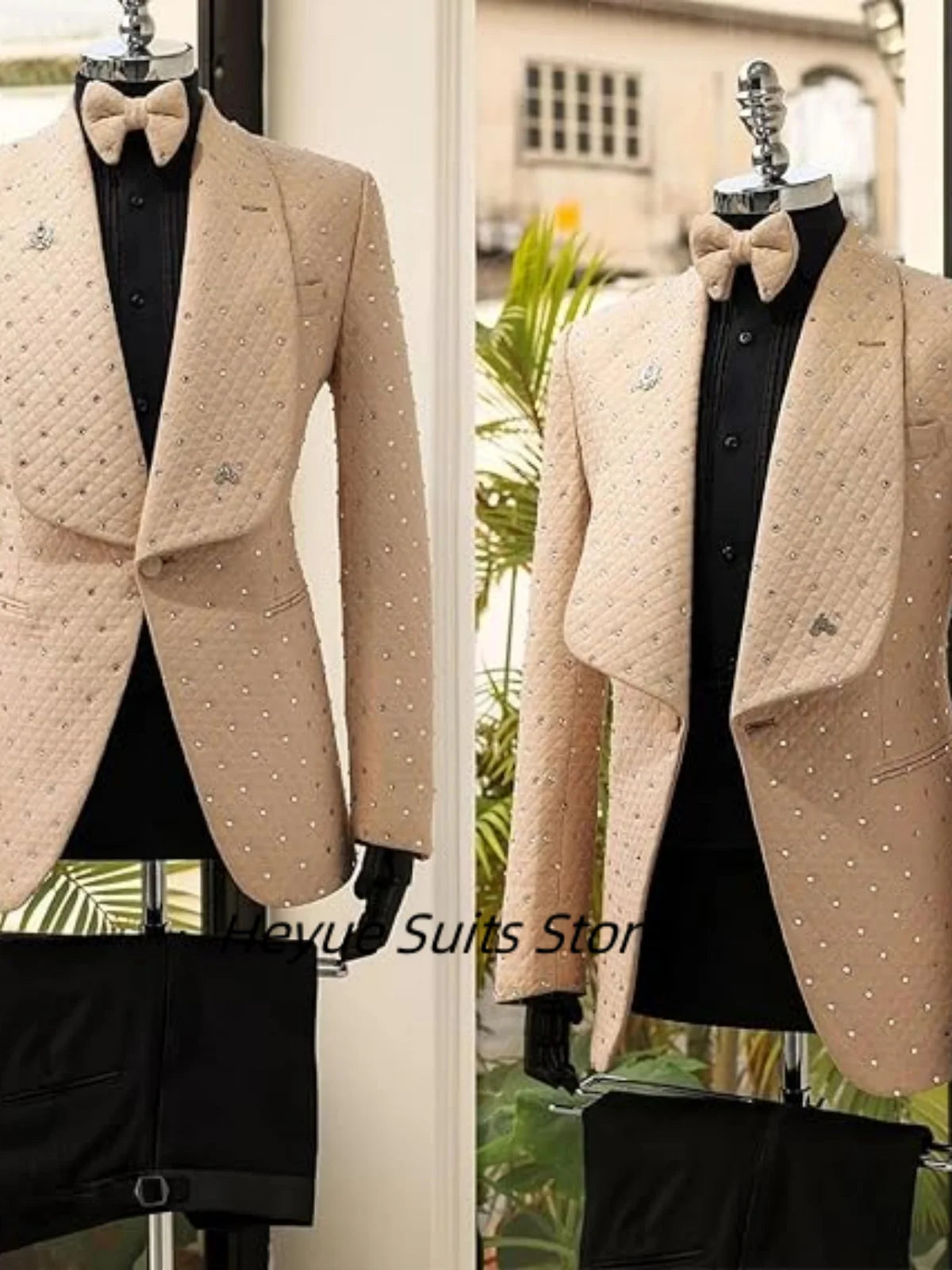 Slim Fit  Rhinestones Men Suits Fashion Customized Groom wedding Party Tuxedos 2 Picecs Sets Elegant Male Blazers Costumes Homme