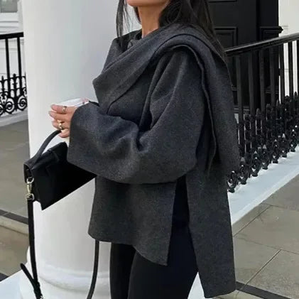 Elegant Short Sleeveless Coat Scarf Collar Comfortable Warmth Lazy Style Autumn Winter New Arrival Women's Jacket Outerwear