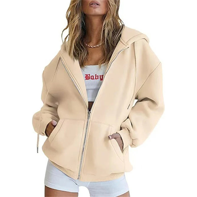 Spring Autumn Winter Fashion Zipper Hoodies Women Cardigan Coat Daily Long Sleeve Tops Versatile Casual Hoodies Women Sweatshirt