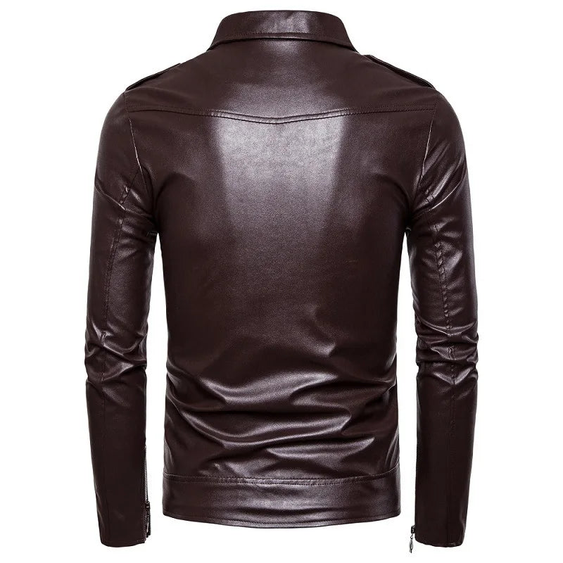 QICHE Men's Leather Jacket 2026 Slim PU Motorcycle Style Men's Jacket Fashion New Long Sleeve Casual Outerwear Coat For Men