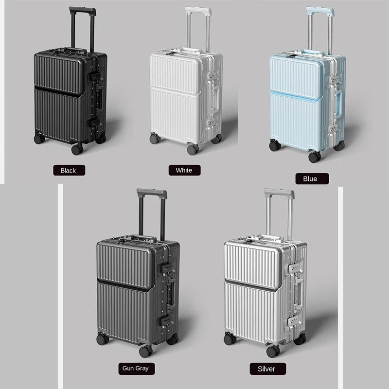 Front-opening Luggage with 24-inch Multi-functional Cup Holder Portable 20-inch Carry-on Suitcase 26-inch Large Capacity
