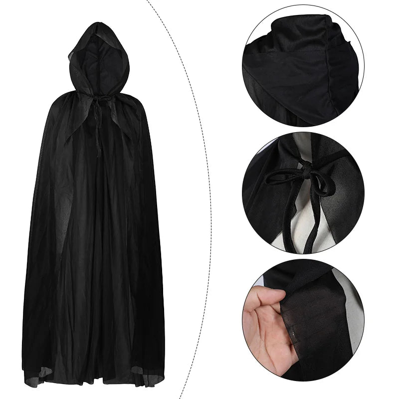 1PC Black Hooded Cloak Set Multiple Styles Halloween Cosplay Cape For Adults & Kids   Halloween Party Supplies