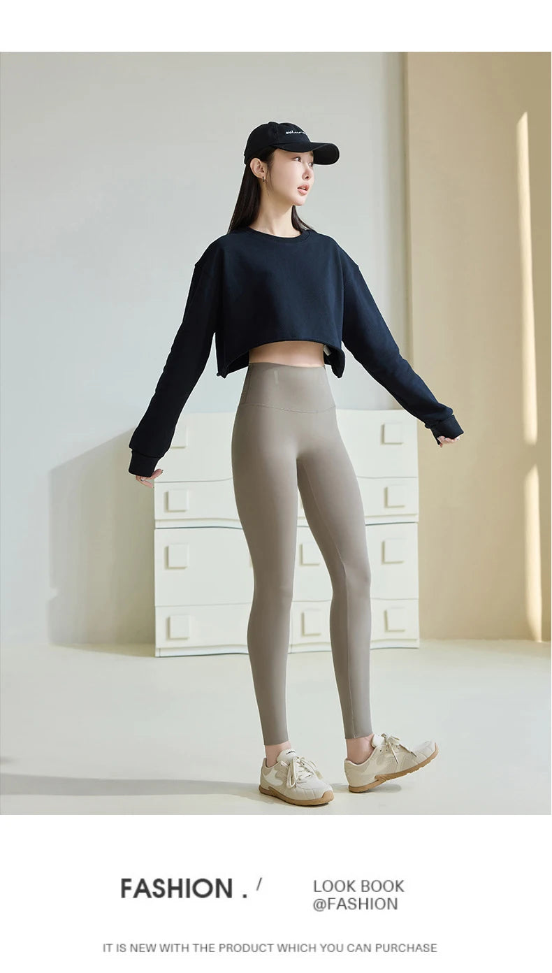 BIVIGAOS Spring Summer Back Pocket Nude Feel Sharkskin Leggings Women Fish Bone High Waist Push Up Sport Fitness Running Legging