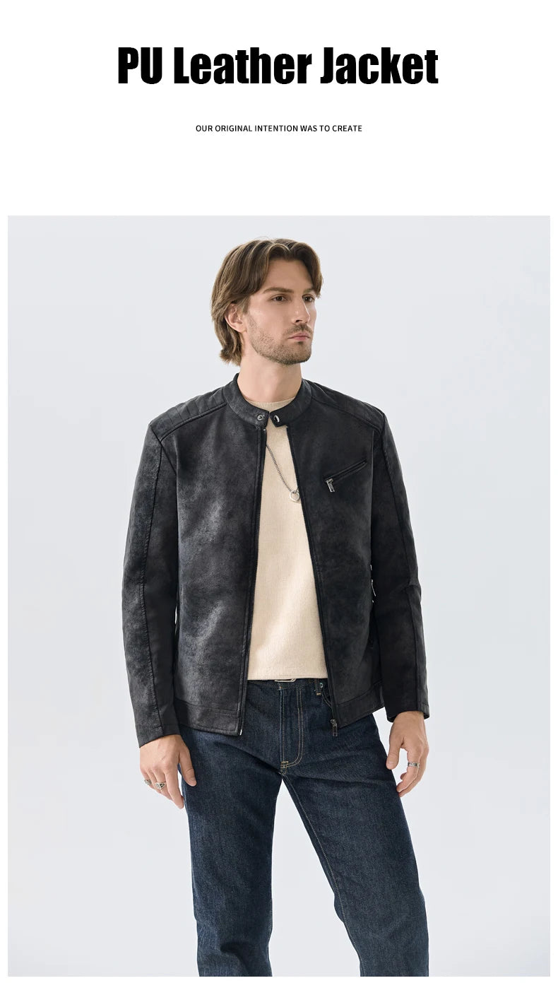 Men's PU Leather Jacket Faux Fur Leather Jacket Thickened Plush Autumn Winter Warm Leather Jacket High-End Business Leather Coat