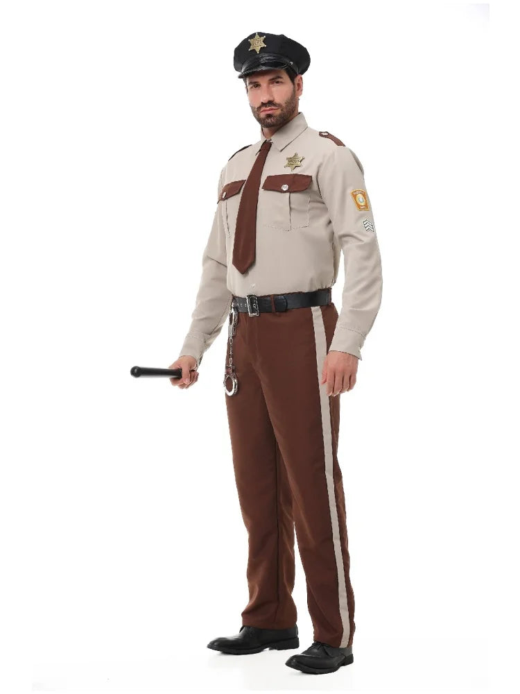 Unisex Sheriff Cosplay Costume Police Uniform Full Set Long Sleeve Halloween Carnival Party Stage Performance Dress Outfits