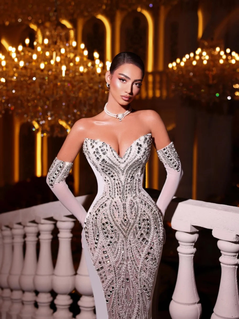 New Detachable Train Wedding Dress Without Gloves Exquisite Pearls Crystal Bridal Gown Customized Attractive Dresses For Bride