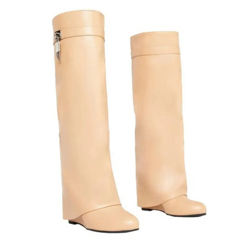 Brand Designer High Top Boots 2026 New Outdoor Office Comfortable Slip-on Women's Knee-high Boots Casual Gothic Motorcycle Boot