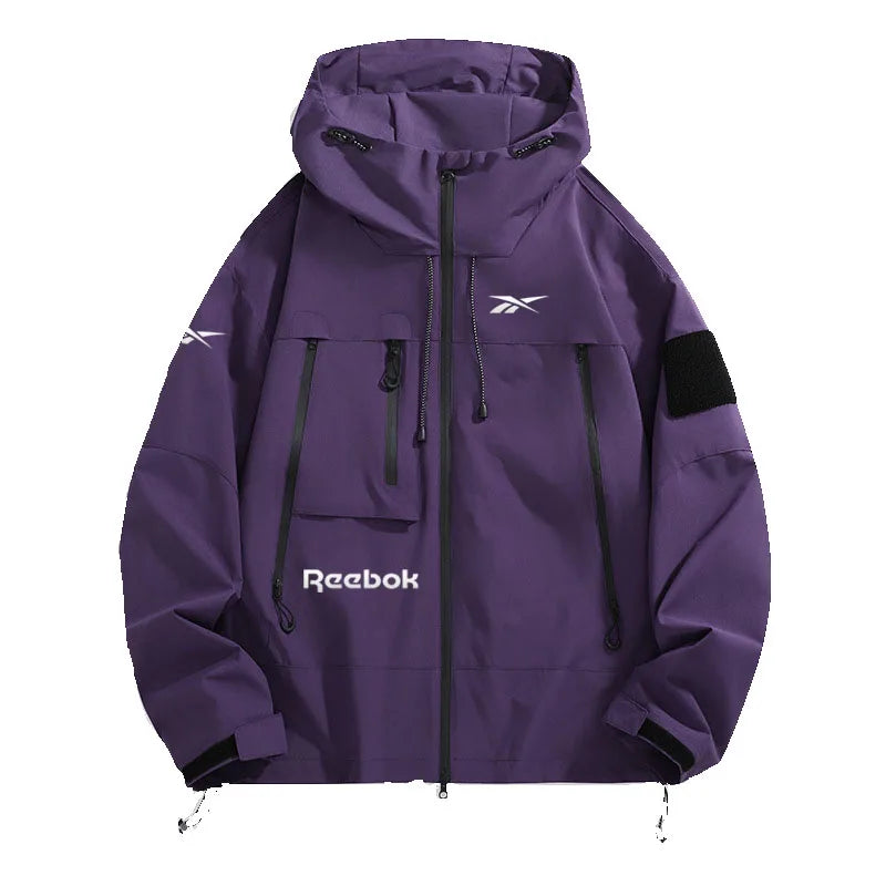 Reebok Men's Hooded Jacket, Multi-Zip Waterproof Sliding Windproof Coat, Comfortable and Loose Hiking Jacket for Camping