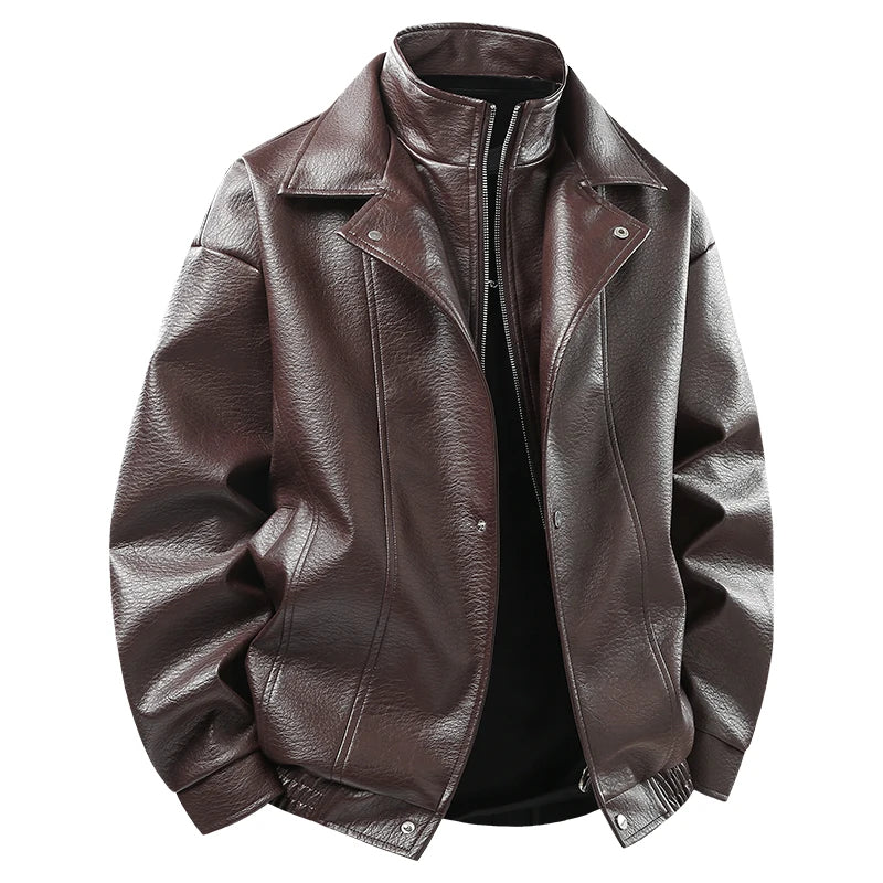 Leather Jacket Autumn Winter Outdoor Comfortable Warm Breathable Men's Jacket Sports Fitness Running Leisure Handsome Imitation