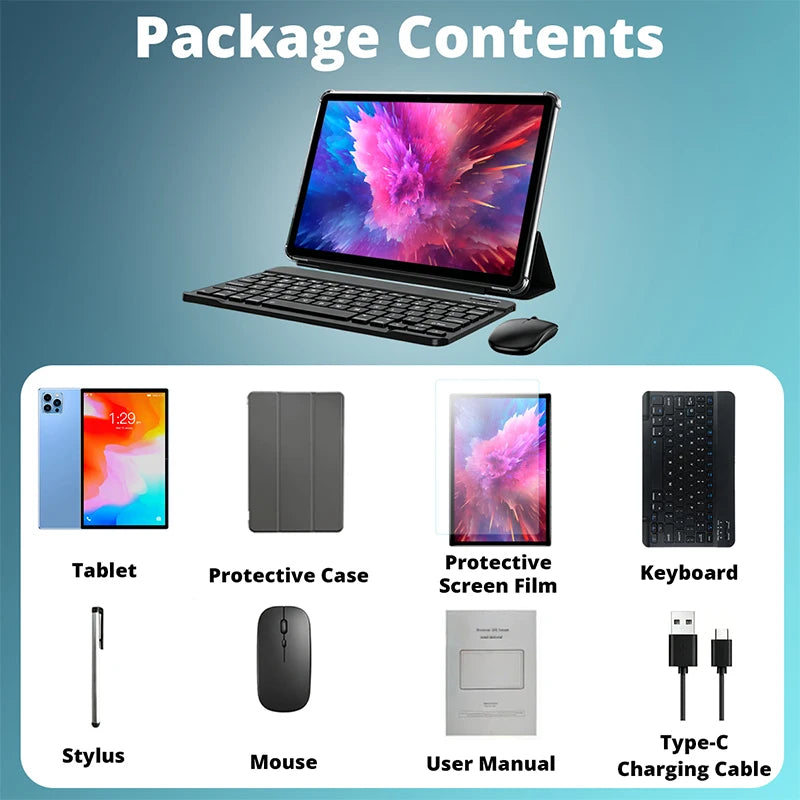 2026 Model Tablet | Brand New Android 15 | 10.1'' Display | 6GB  RAM+128GB ROM | 5+8MP Dual Cameras | 6000mAh | Keyboard Bundle