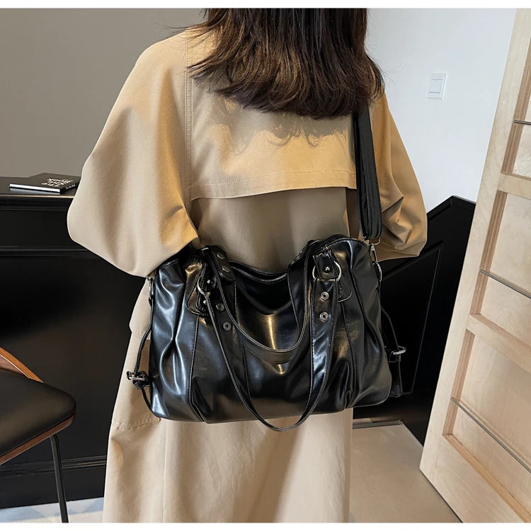 Large Capacity PU Shoulder Bag Rivet Buckle Thread Solid Casual Tote Crossbody Bag 2025 Hot Sale Bags for Women Bolsas Femininas