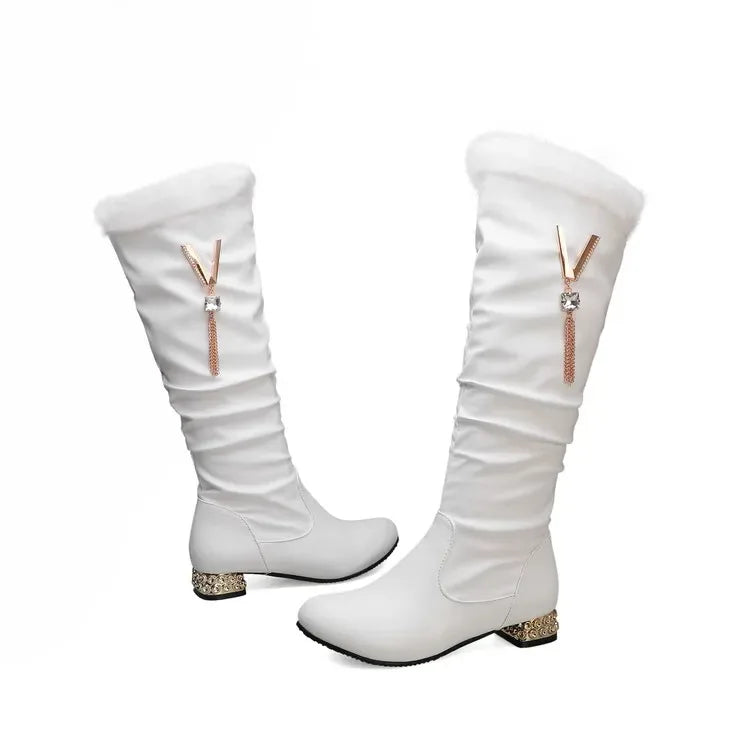 Winter Warm Knee High Boots Women Platform Wedges High Heels Snow Boots Slip on Winter Ladies Shoes White Black Pink 2025