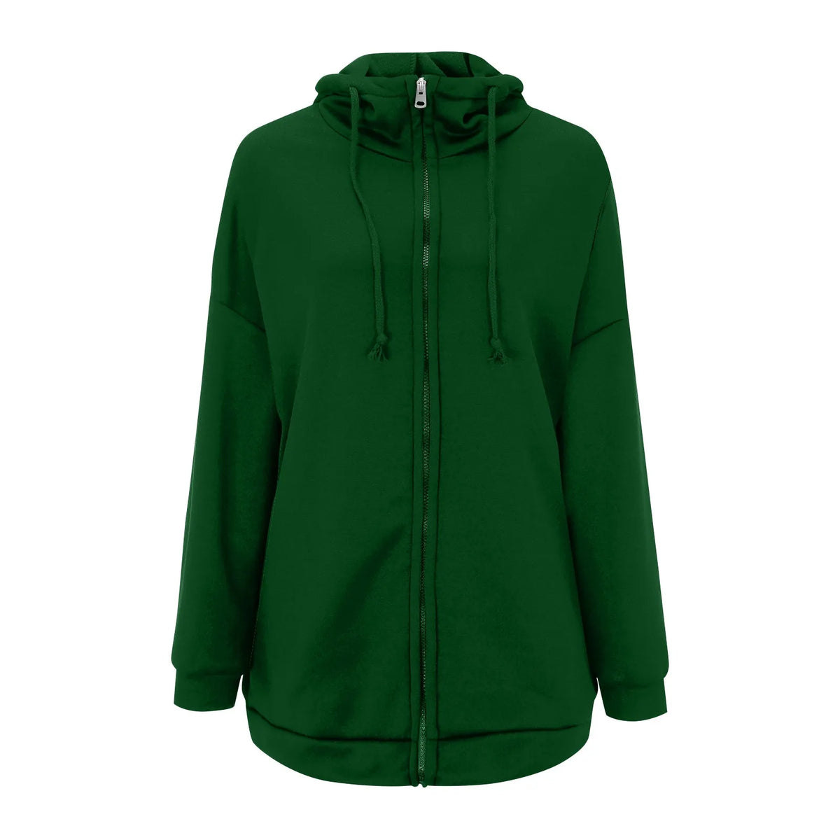 Plus Size Long Hoodies Tunic Fashion Long Sweatshirts Solid Color Fleece Knitted Zip Up Jackets With Pockets For Women