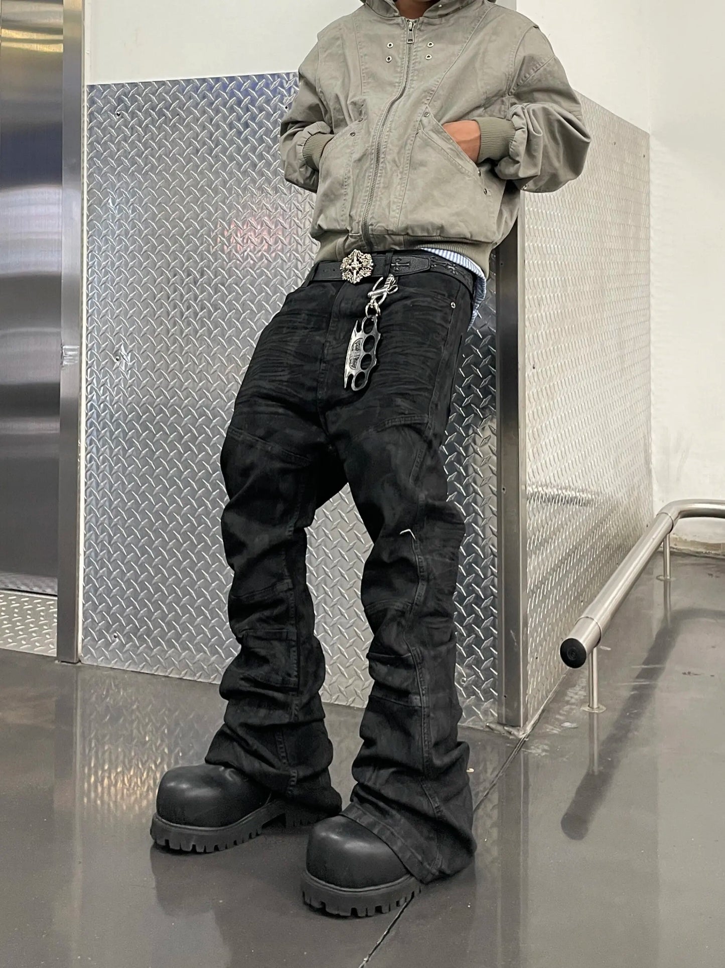 American Vibe Retro Hip Hop 3D  Dark Jeans Men Straight Leg Slimming Long Pants Vintage Washed out Fit Jeans