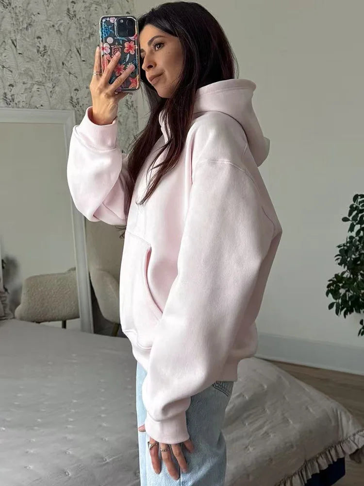 Winter Warm Hoodies Oversized For Women With Fleece Inside Yellow Thick Sweatshirts With Hooded Women Pink Hoodies Velvet Winter