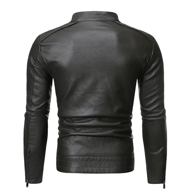 Men's Motorcycle Leather Jacket Autumn Winter Stand Collar Biker Jacket Korean Fashion PU Leather Coat Slim Fit Men's Outerwear