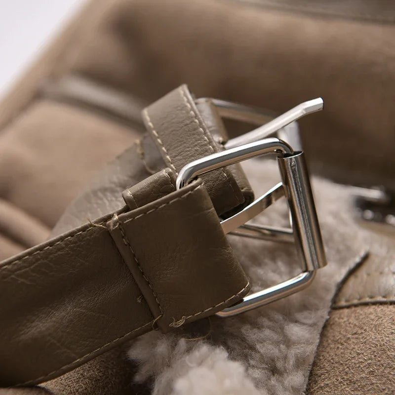 Winter Women Thick Warm Suede Lamb Jacket Short Motorcycle Brown Coats Faux Shearling Sheepskin Leather Jackets Outwear