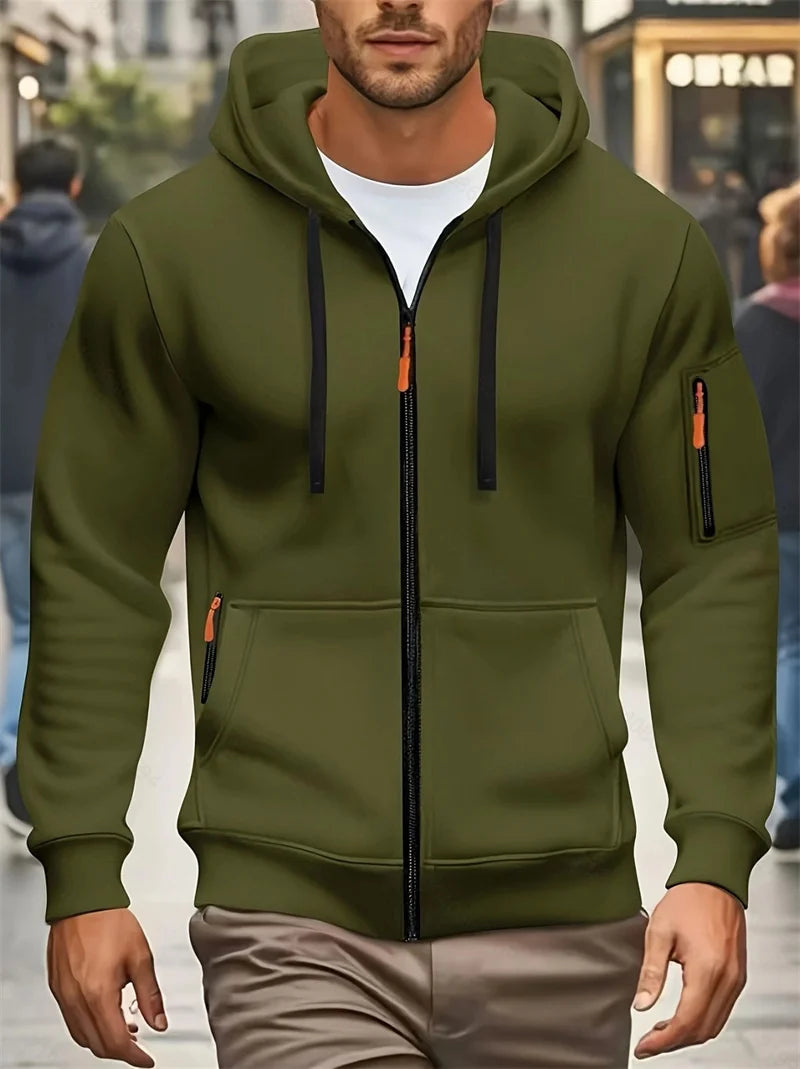 Men's Autumn Winter Hoodies Long Sleeve Sweatshirt Zipper Design Hooded Sweatshirt Men Sportswear Slim Fit Casual coat men tops