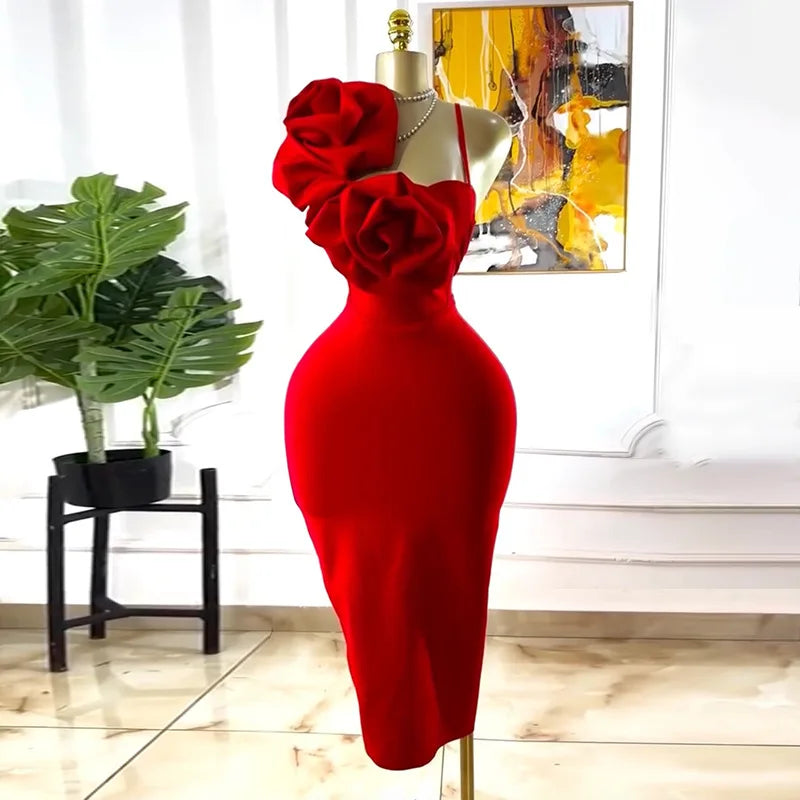 CM.YAYA Women Floral Applique Sleeveless Strap Midi Dress 2026 Summer Elegant Holiday Birthday Sexy Club Party Evening Dresses
