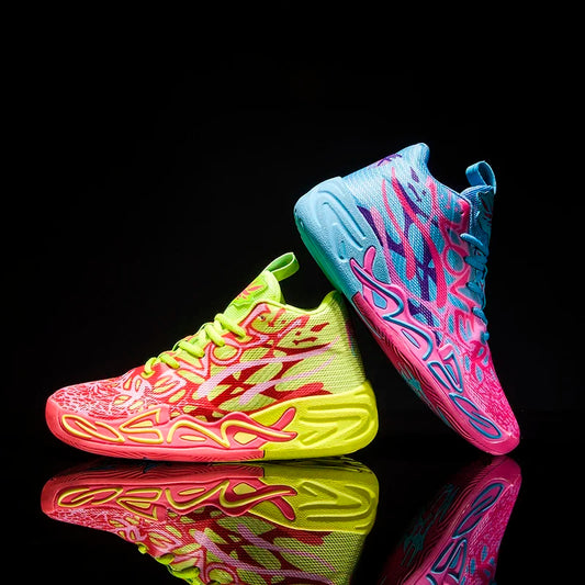 Mens Basketball Shoes Non-Slip Breathable Outdoor Sneakers Fashion Graffiti Sports Training Shoes for Running Walking