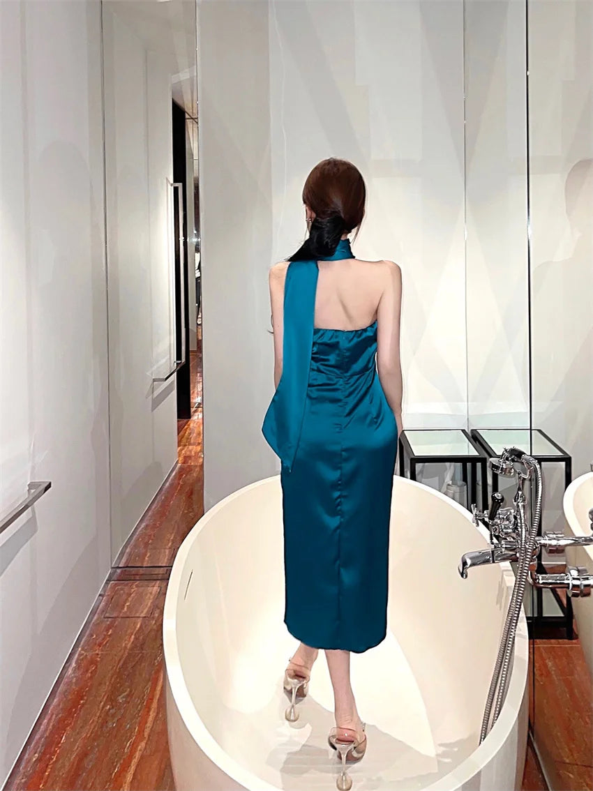 Summer Korean Fashion Sexy Club Robe Women's Sleeveless Irregular High-slit Bodycon Dress Elegant High End Party Evening Dress