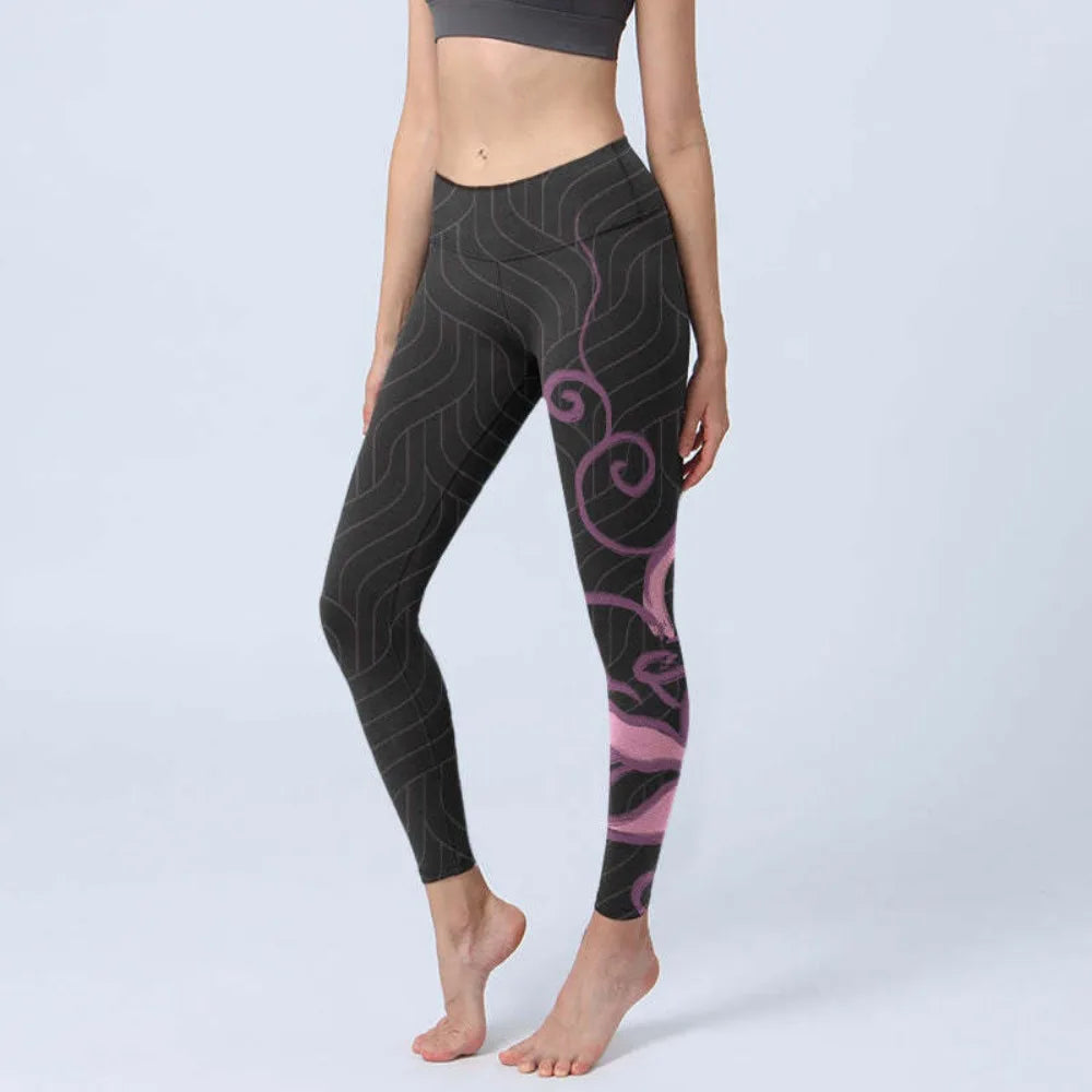 Women High Waisted Yoga Pants Tummy Control Leggings Floral Butterfly Landscape Printed Workout Gym Fitness Running Tight Pants