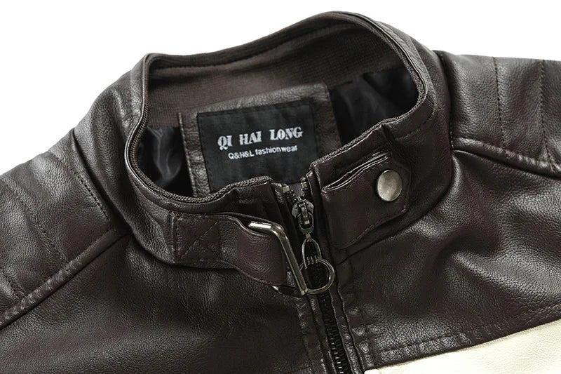 Men Slim Motorcycle Leather Jackets Casual PU Leather Coats HIgh Quality Male Stand Collar Leather Jaquetas Jackets And Coats 5X