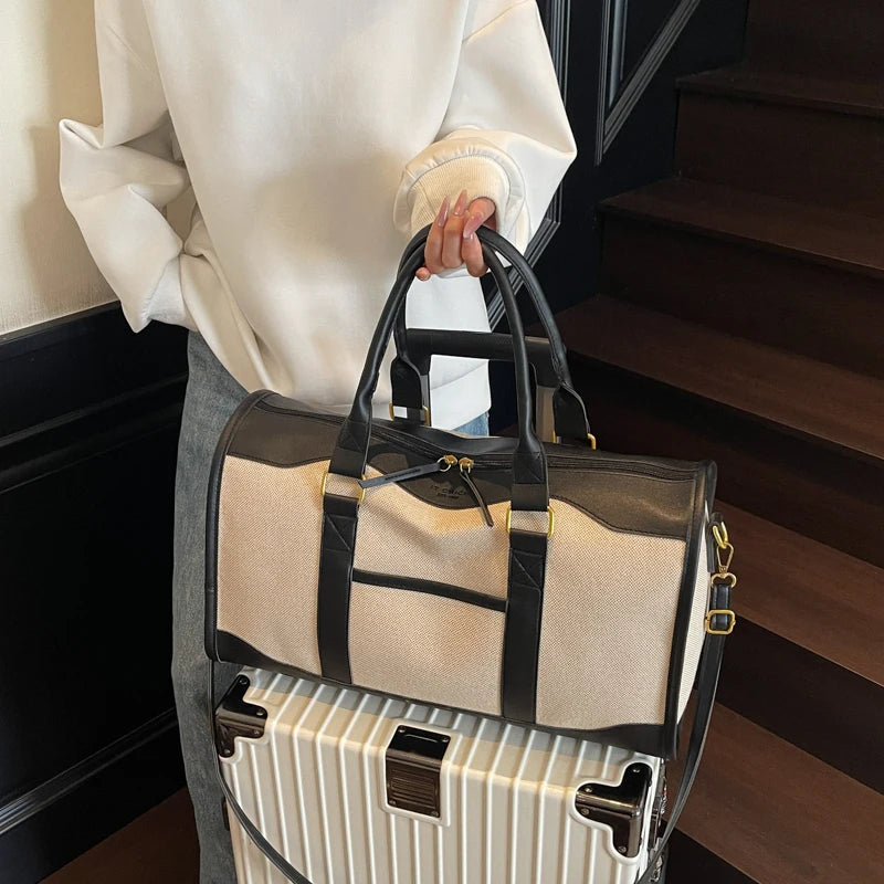 Oversized Travelling Handbags For Women Cotton Fabric Large Capacity Airplane Luggage Bag Simple Fashion Shoulder Crossbody Bags