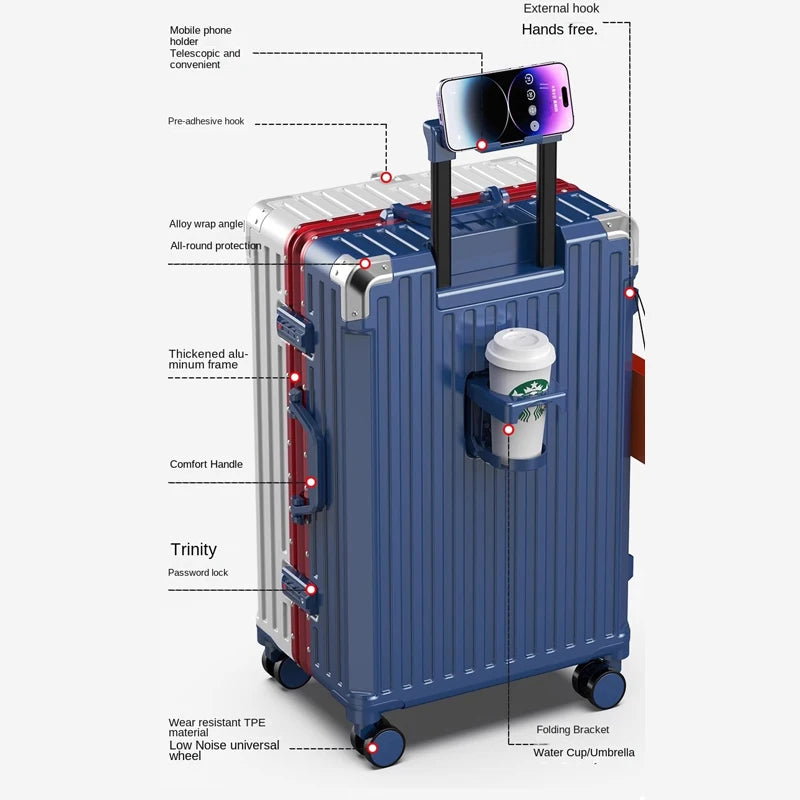 28/30 inch Large-capacity Luggage Lightweight Aluminium Frame Trolley Case 20 inch Can Boarding Zip Model Suitcases on Wheels