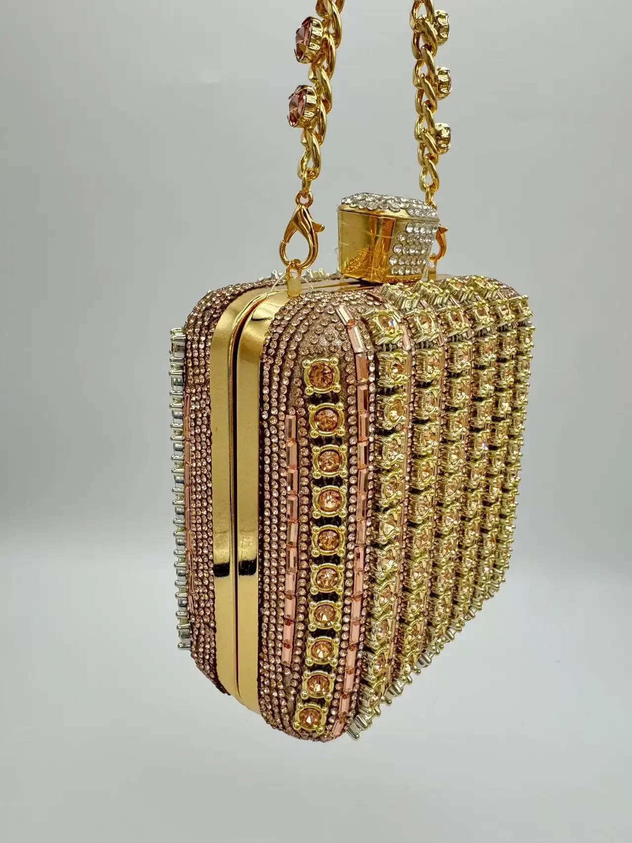 Handmade Diamond Encrusted Square Clutch Evening Bag Small Size Portable Sparkling Polyester Fiber Dinner Bag for Women