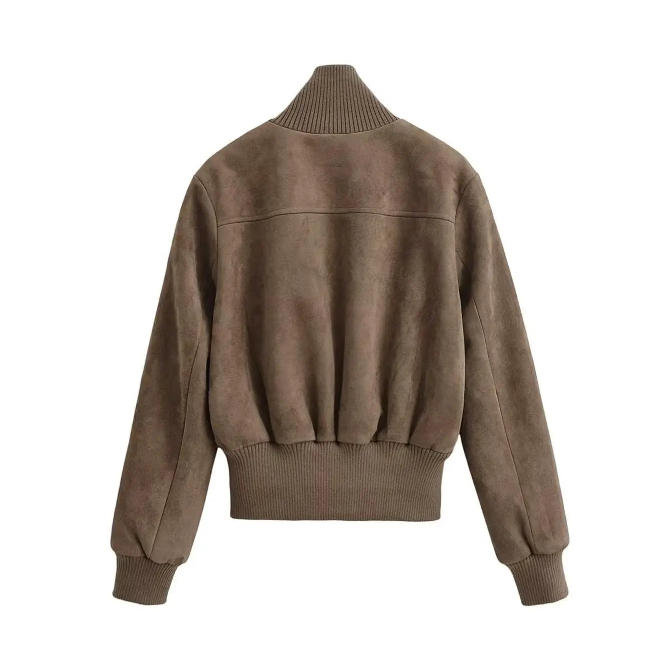 TFMLN 2026 Women Suede Leather Jacket with Pockets Autumn Winter High Collar Long Sleeve Zipper Jacket Lady Slim Chic Coats